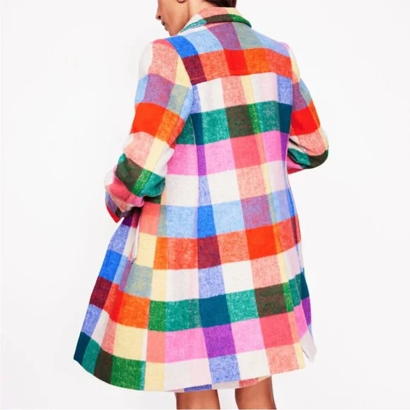 Boden Lincoln wool check coat multi color rainbow checkered coat jacket NWOT - Picture 6 of 11